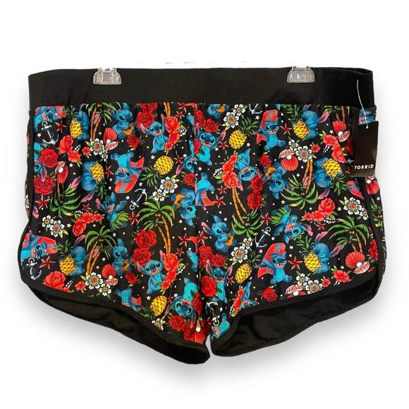 New Torrid 6 (6X 30) Disney Lilo and Stitch Dolphin Hem Tattoo Print Swim Shorts - Picture 1 of 3